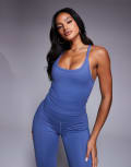 [ASOS] 4505 Icon soft touch yoga cami with inner bra and adjustable straps in china blue 18 China Blue