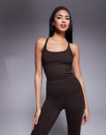 [ASOS] 4505 Icon soft touch yoga cami with inner bra and adjustable straps in chocolate-Brown 4 Chocolate