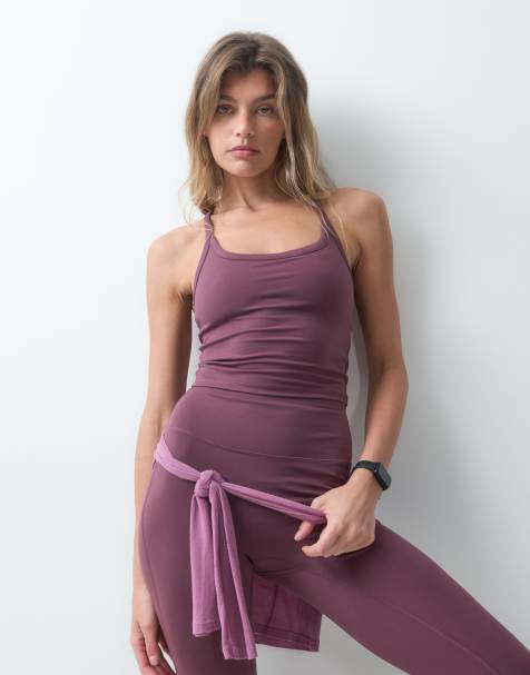 4505 Icon soft touch yoga cami with inner bra and adjustable straps in plum - view 1