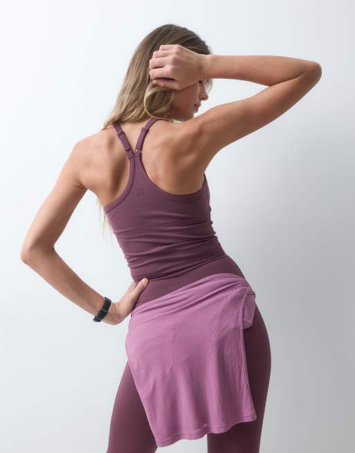 4505 Icon soft touch yoga cami with inner bra and adjustable straps in plum, 4 of 4