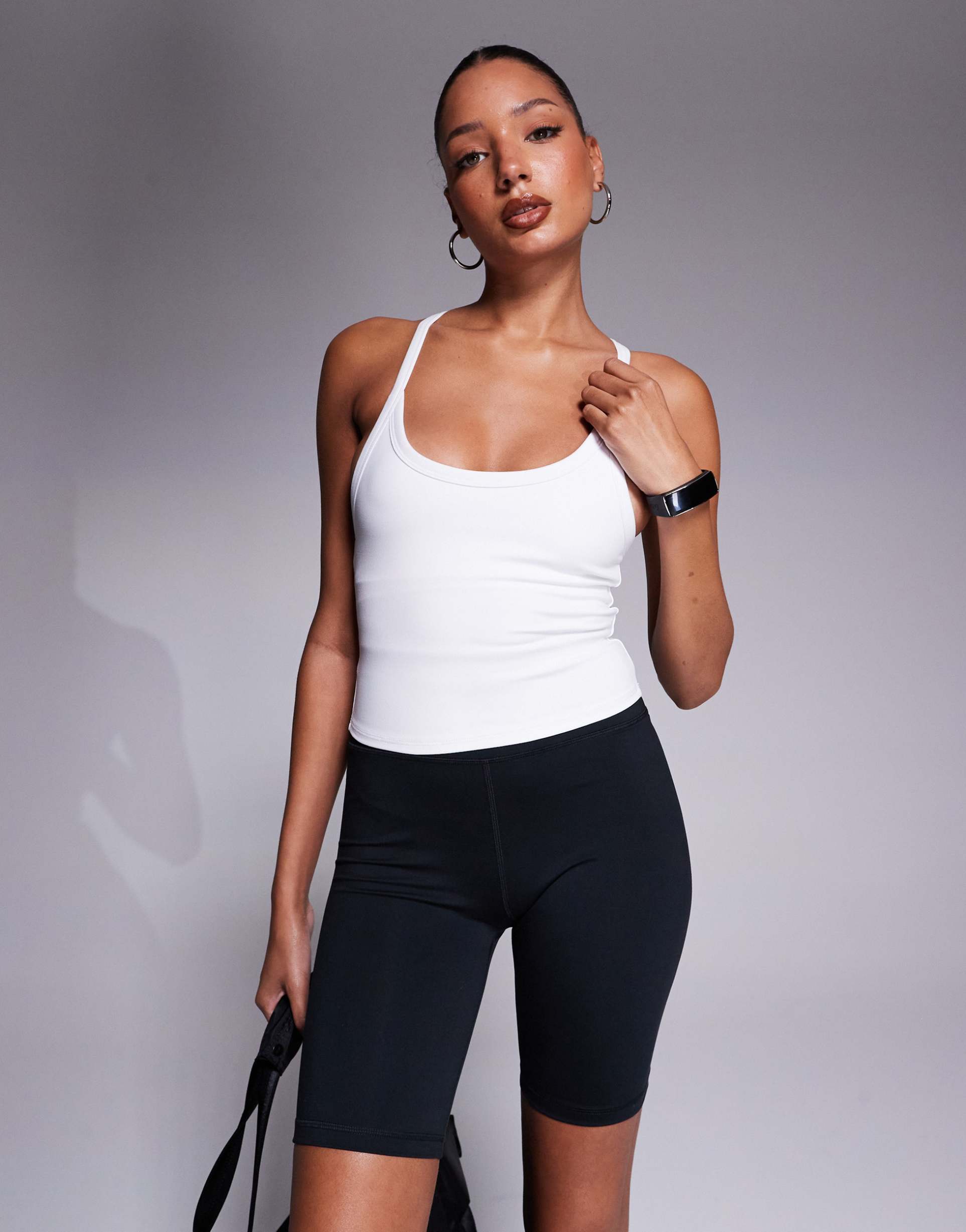 4505 icon soft touch yoga cami with inner bra and adjustable straps in white