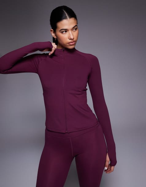 4505 Icon soft touch zip up long sleeve performance top in burgundy - view 1