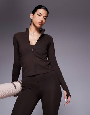 4505 Icon Soft Touch Zip Up Long Sleeve Performance Top In Brown