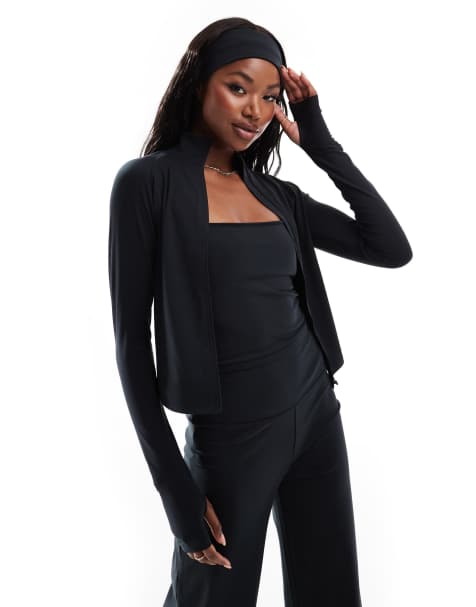 4505 Icon soft touch zip up performance long sleeve top in black - view 1