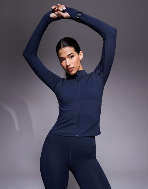 4505 Icon soft touch zip up performance long sleeve top in midnight navy, 2 of 4