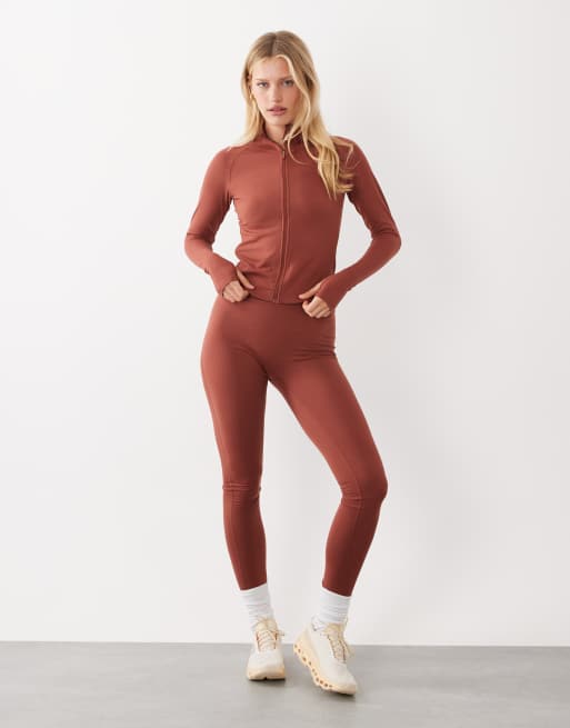 4505 Icon soft touch zip up studio long sleeve top in amber, 2 of 4