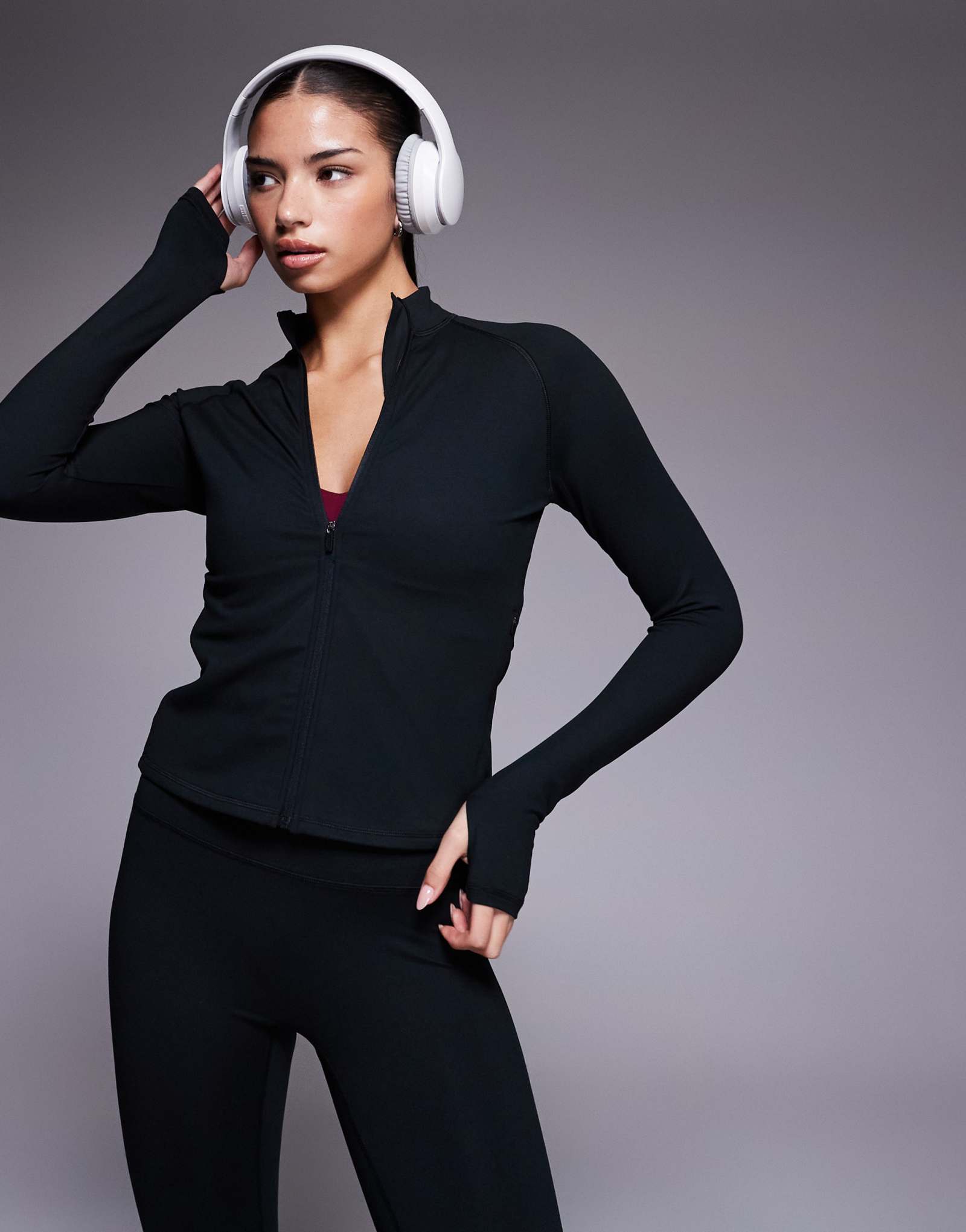 4505 Черный студийный топ на молнии Icon soft touch с длинными рукавами