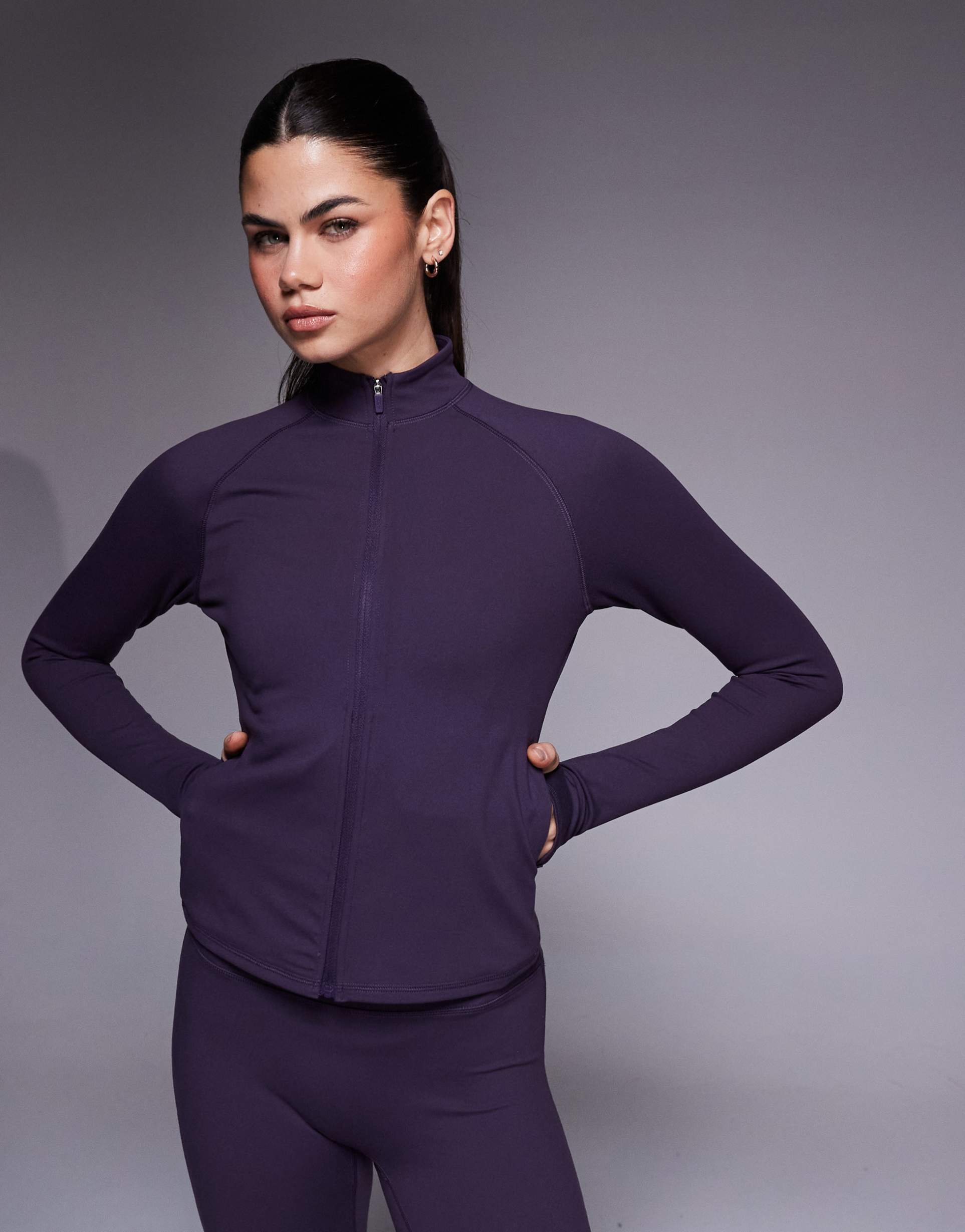 4505 icon soft touch zip up studio long sleeve top in heather