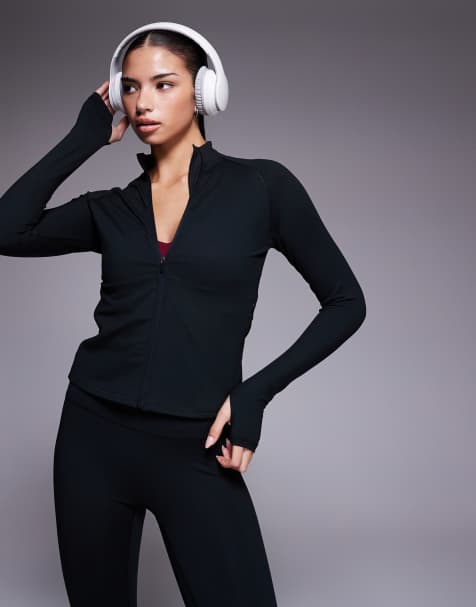 4505 Icon soft touch zip up studio long sleeve top in heather - view 1