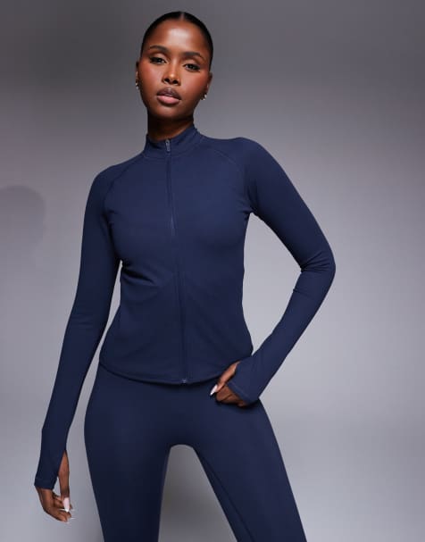 4505 Icon soft touch zip up studio long sleeve top in midnight navy - view 1