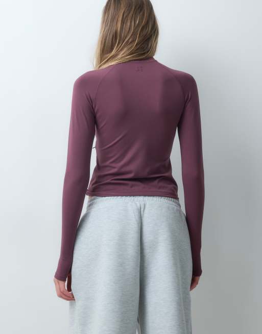 4505 Icon soft touch zip up studio long sleeve top in plum, 4 of 4