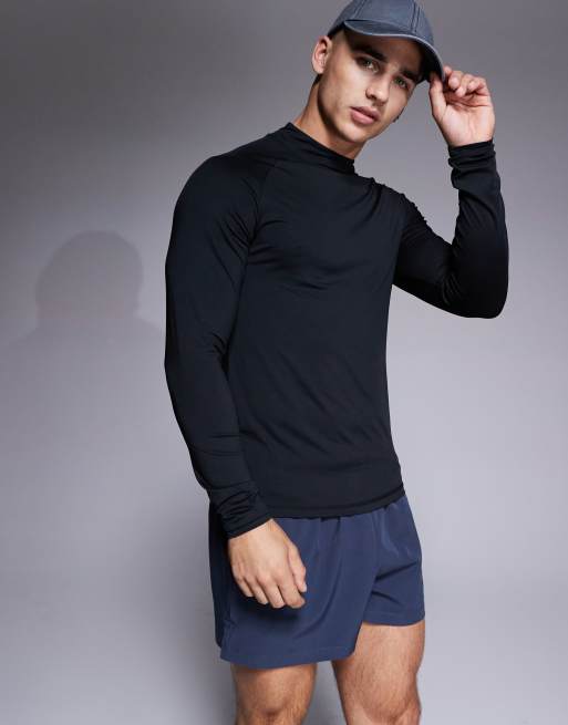 4505 Icon - Sort tætsiddende baselayer-træningsoverdel med høj hals og lange ærmer 