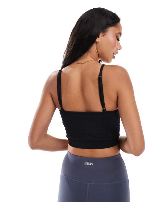 4505 - Icon - Sort yoga-top cami-stropper og indvendig BH i sømløs ribstrik , 4 af 4