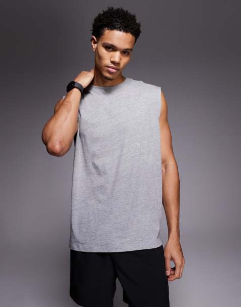 4505 – Icon – Sport-Tanktop aus Baumwolle in Grau meliert mit Oversize-Schnitt und schnelltrocknendem Finish - view 1