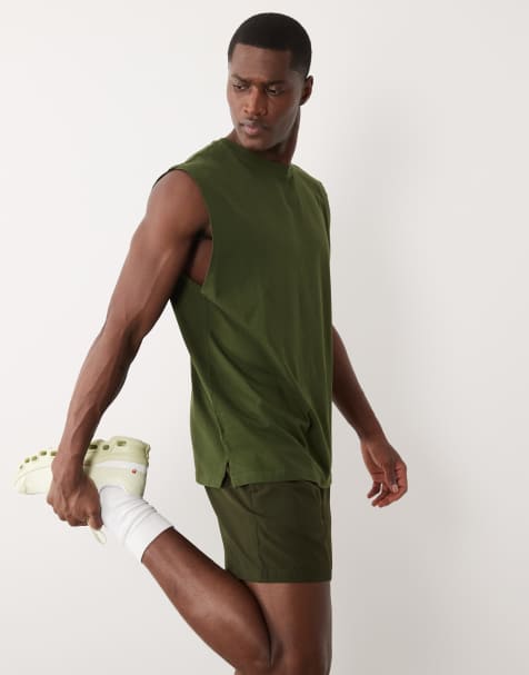 4505 – Icon – Sport-Tanktop aus Baumwolle in verwaschenem Khaki mit Oversize-Schnitt und schnelltrocknendem Finish - view 1