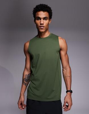 Icon - Sport-Tanktop aus schnelltrocknendem Netzstoff in Khaki-Grün Grün S