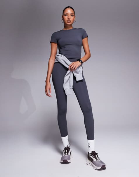4505 – Icon – Stalowoszare miękkie legginsy do jogi z podwyższonym stanem - view 1