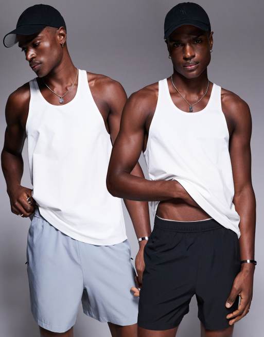 4505 – Icon – Svarta och grå träningsshorts i snabbtorkande material med dragkedjefickor och 13cm benlängd, 2-pack 