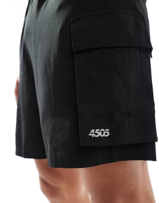 4505 – Icon – Svarta träningsshorts i snabbtorkande material med cargofickor , 5 av 5