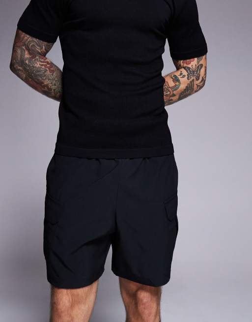 4505 – Icon – Svarta träningsshorts i snabbtorkande material med cargostil, 18cm, 2 av 5