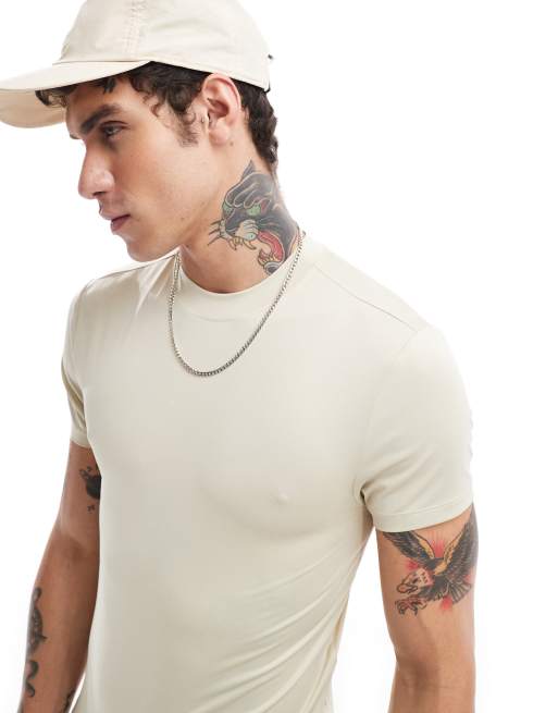 4505 – Icon – Szarobeżowy T-shirt treningowy o kroju podkreślającym sylwetkę 