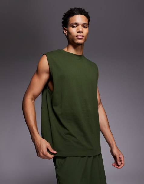 4505 – Icon – Szybkoschnący bawełniany top sportowy bez rękawów oversize w kolorze khaki - view 1