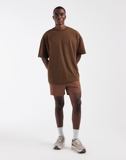 4505 – Icon – Szybkoschnący gruby bawełniany T-shirt oversize w spranym brązowym kolorze - view 1