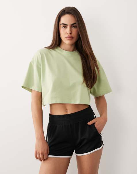 4505 – Icon – Szybkoschnący T-shirt o krótkim fasonie z grubej bawełny w spranym limonkowym kolorze - view 1