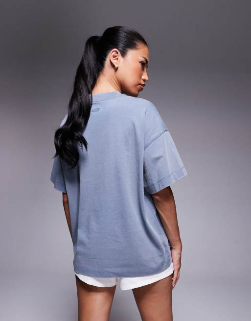 4505 – Icon – Szybkoschnący T-shirt oversize z grubej bawełny w spranym kolorze niebieskim , 2 z 4