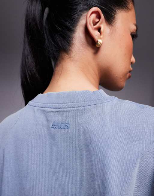 4505 – Icon – Szybkoschnący T-shirt oversize z grubej bawełny w spranym kolorze niebieskim , 3 z 4