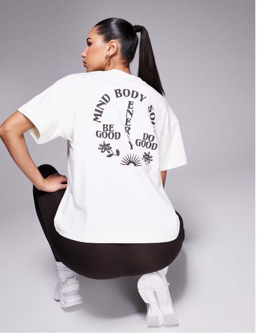 4505 - Icon - T-shirt coupe carrée en coton épais à séchage rapide avec imprimé au dos - Blanc cassé 