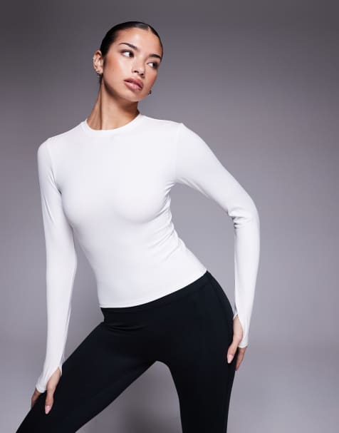 4505 - Icon - T-shirt crop top de yoga en tissu doux à manches longues - Blanc - view 1