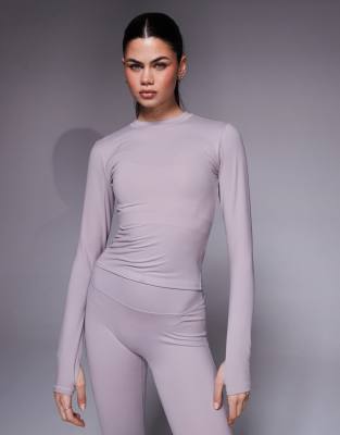 4505 - Icon - T-shirt crop top de yoga en tissu doux à manches longues - Cendre-Neutre