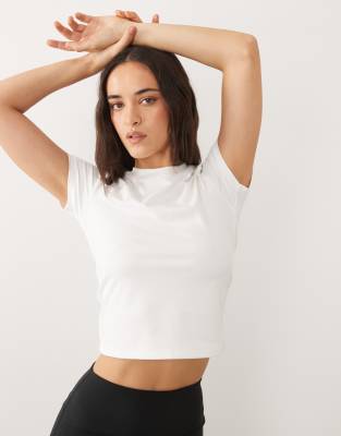 Icon - T-shirt crop top de yoga en tissu doux - Blanc 44