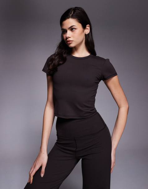 4505 - Icon - T-shirt crop top de yoga en tissu doux - Chocolat foncé - view 1