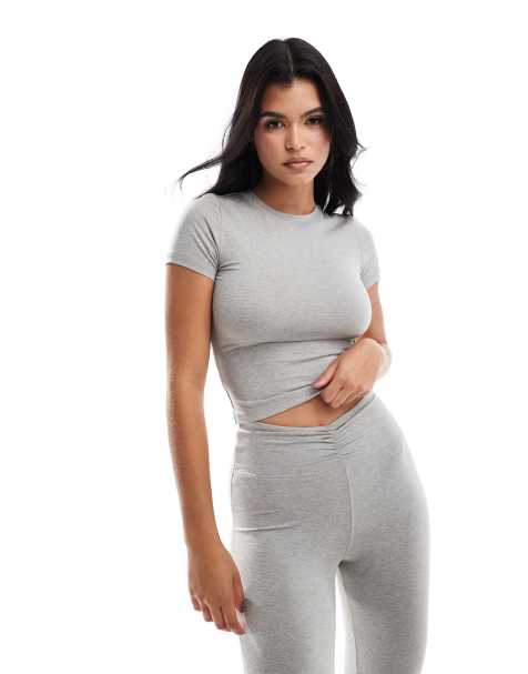 4505 - Icon - T-shirt crop top de yoga en tissu doux - Gris chiné - view 1
