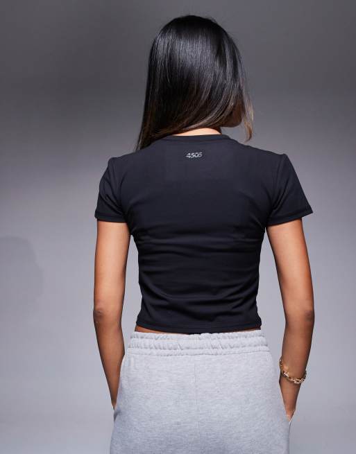 4505 - Icon - T-shirt crop top de yoga en tissu doux - Noir, 4 de 4