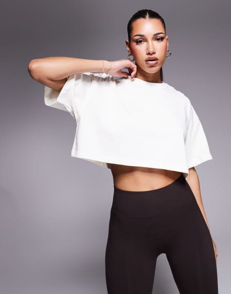 4505 - Icon - T-shirt crop top en coton épais à séchage rapide - Blanc cassé - view 1
