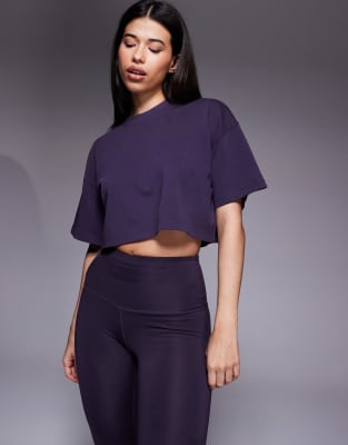 Icon - T-shirt crop top en coton épais à séchage rapide - Bruyère délavé-Violet 38