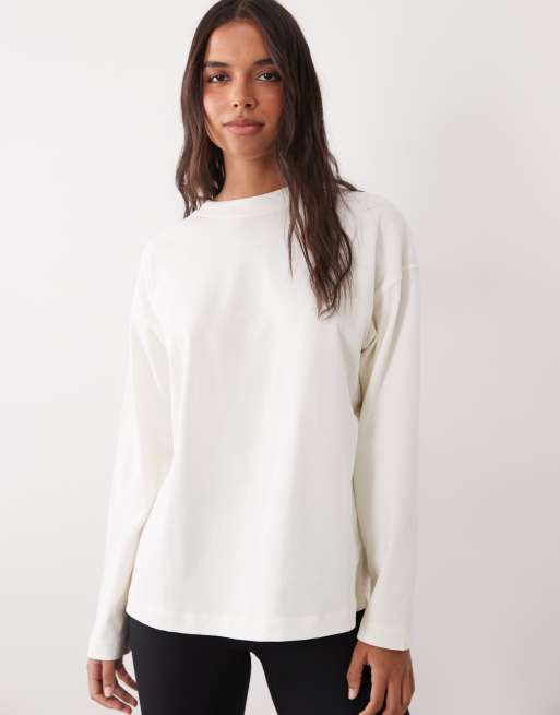 4505 Icon t-shirt oversize à manches longues en coton épais, blanc vintage, 3 de 4
