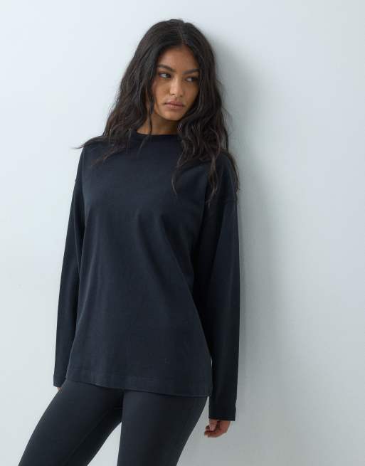4505 Icon T-shirt oversize a maniche lunghe in cotone pesante, nero slavato, 2 di 5