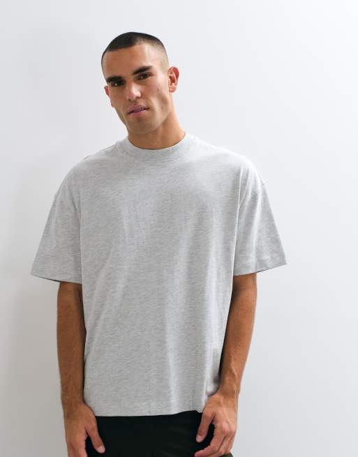 4505 - Icon - T-shirt oversize grigio mélange in cotone pesante con finitura quick dry, 4 di 5