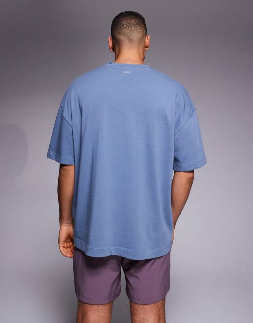 4505 - Icon - T-shirt oversize in cotone pesante blu slavato con finitura quick dry, 3 di 5