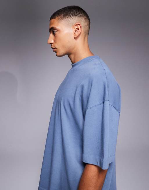 4505 - Icon - T-shirt oversize in cotone pesante blu slavato con finitura quick dry, 4 di 5