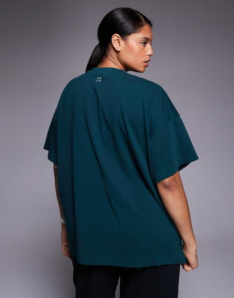 4505 - Icon - T-shirt oversize in cotone pesante con finitura ad asciugatura rapida color sempreverde slavato - view 1