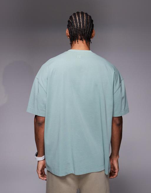 4505 - Icon - T-shirt oversize in cotone pesante verde giada slavato con finitura quick dry, 3 di 5