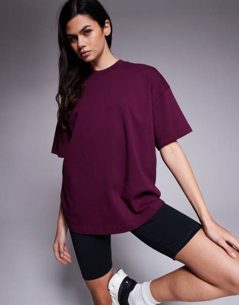4505 - Icon - T-shirt oversize pesante in cotone bordeaux slavato con finitura quick dry - view 1