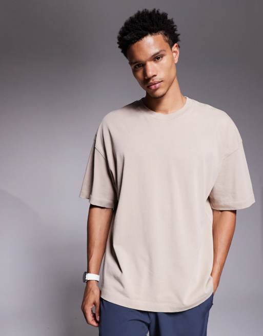 4505 - Icon - T-shirt oversize pesante in cotone color pietra slavato con finitura quick dry