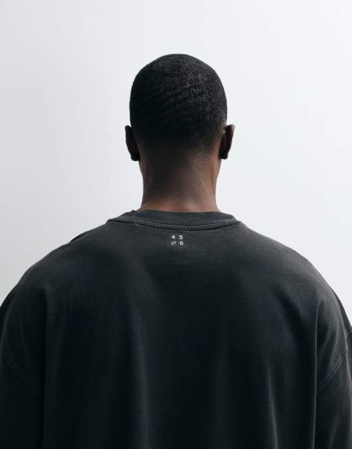 4505 - Icon - T-shirt oversize pesante in cotone nero slavato con finitura quick dry, 4 di 5