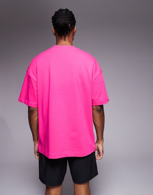 4505 - Icon - T-shirt oversize pesante in cotone rosa acceso con finitura quick dry, 2 di 4